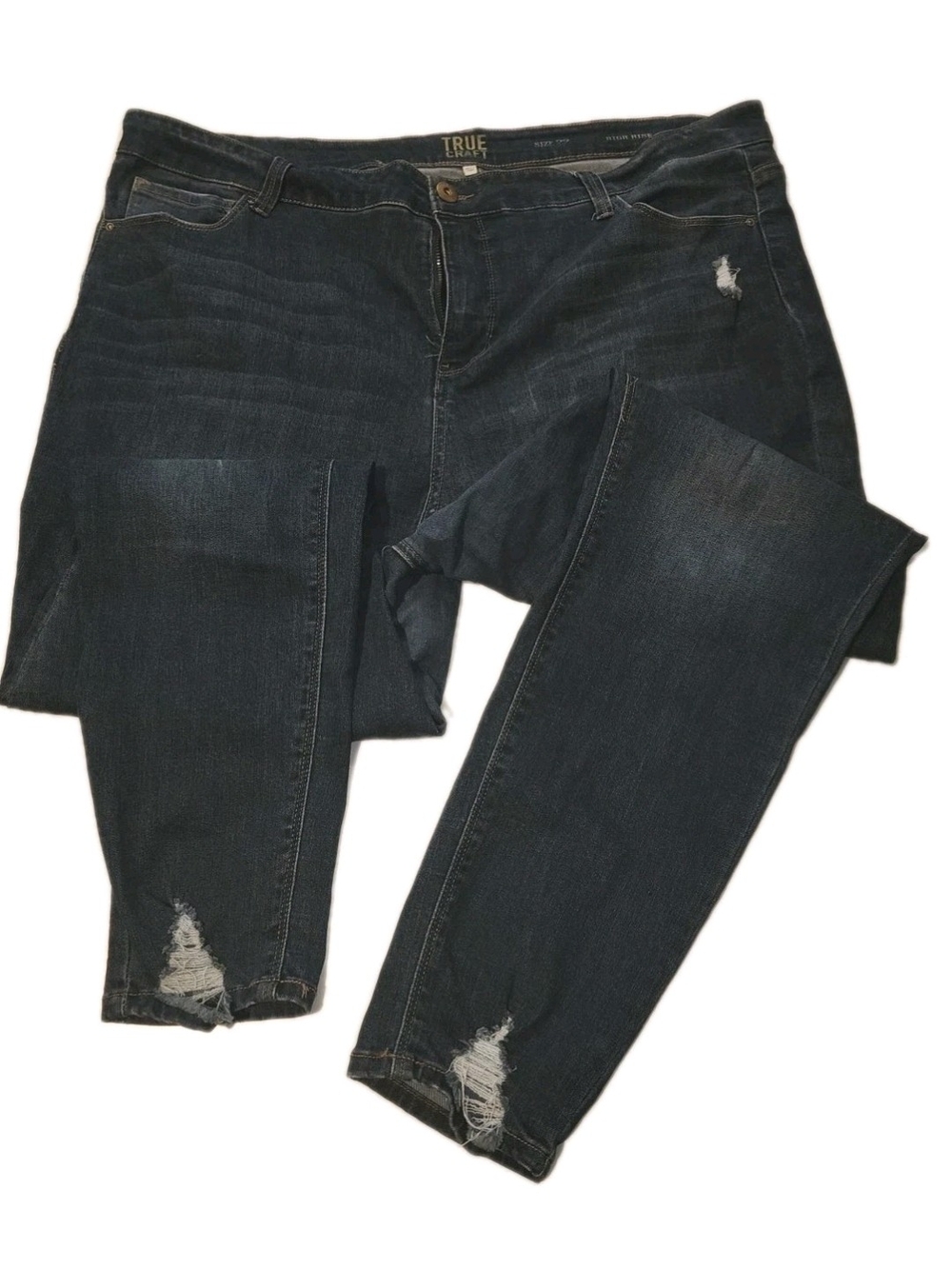 True Craft Women's Dark Indigo Ripped Skinny Jeans Size 22 Stretch Waist